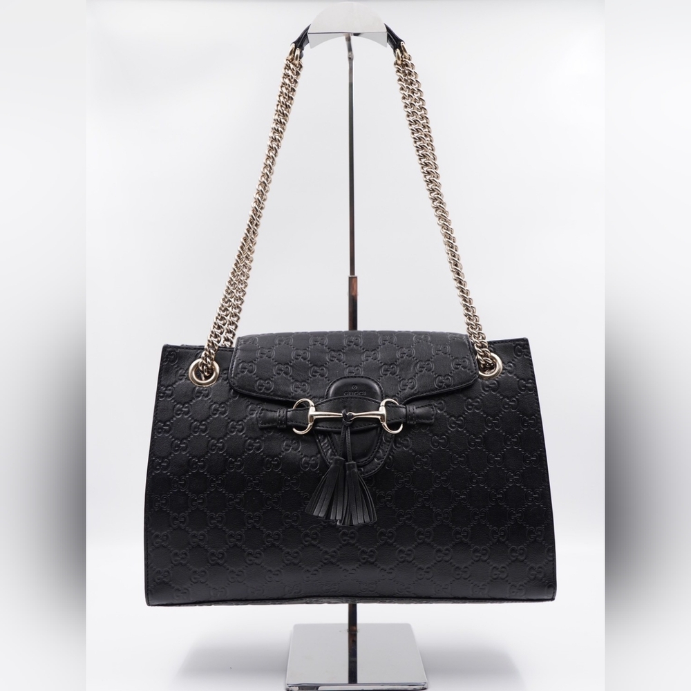 Authentic Gucci Black Shoulder Bag with Gold Chain